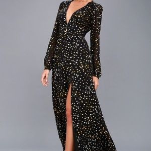 Lulus black star maxi dress evening gown xs